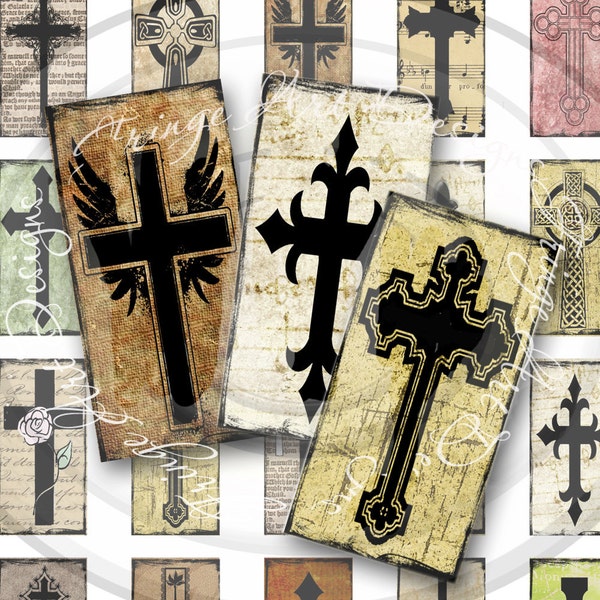 Crosses Digital Collage Sheet Instant Download 1 x 2 Domino Tile for glass pendants, stickers, jewelry