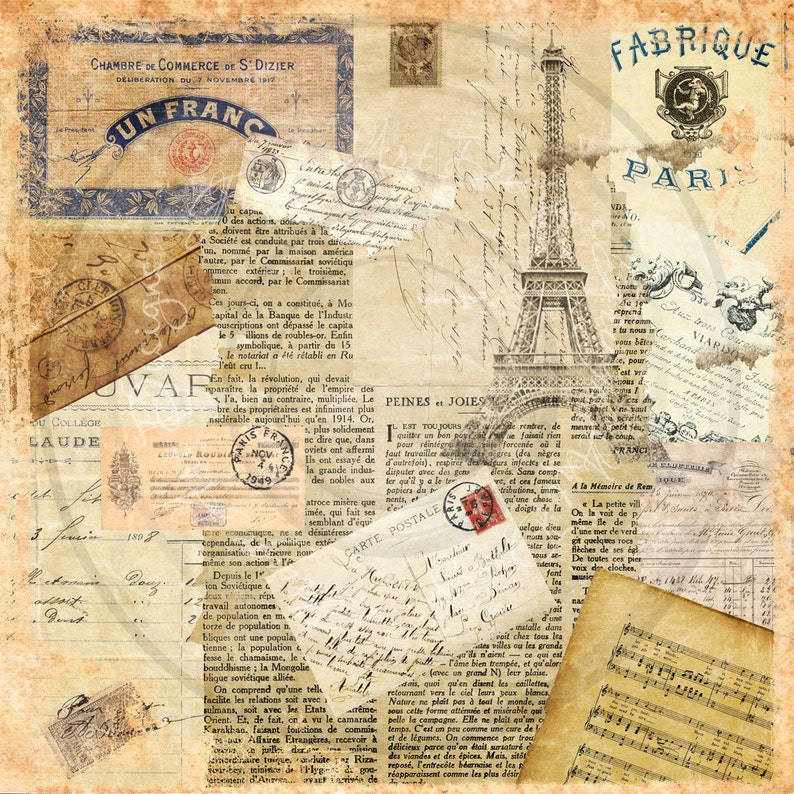 French Collage Scrapbook Paper Vintage Ephemera Instant Digital