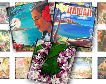 Hawaiian 1 x 1 inchies Digital Collage Sheet Instant Download for Scrabble Tile Pendants, Jewelry, scrabble