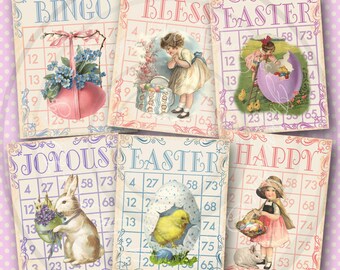 Easter Bingo Cards Shabby Chic Digital Instant Download Sheet for ACEO, note cards, hang tags