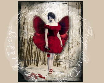 Scarlet Angel Instant Digital Download Collage Art Print Ballerina in the Snow