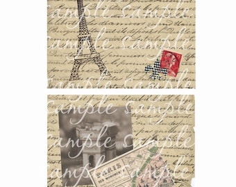 Paris French Collage on Vintage paper digital Instant download for scrapbookings, albums, journals, altered art, ACEO, ATC, hang tags charms