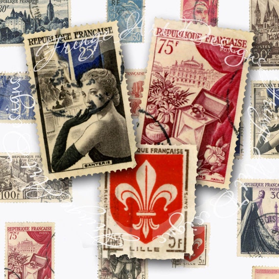 Vintage French Postage Stamps Digital Scan Instant Download Etsy
