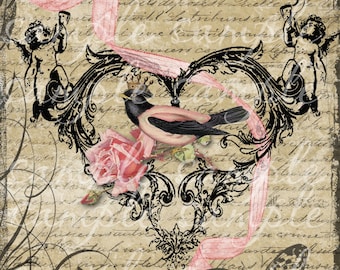 Victorian Hearts & Flowers Digital Download Collage Art Print