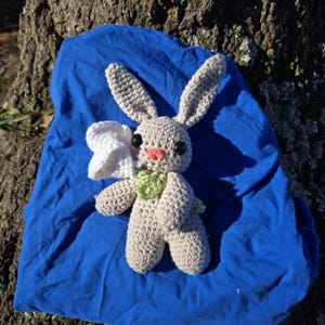 Crochet Bunny, Crochet Bunny Doll, Crochet Rabbit Doll, Crochet Rabbit, Amigurumi, Amigurumi Bunny, Crochet flower, Stuffed Bunny