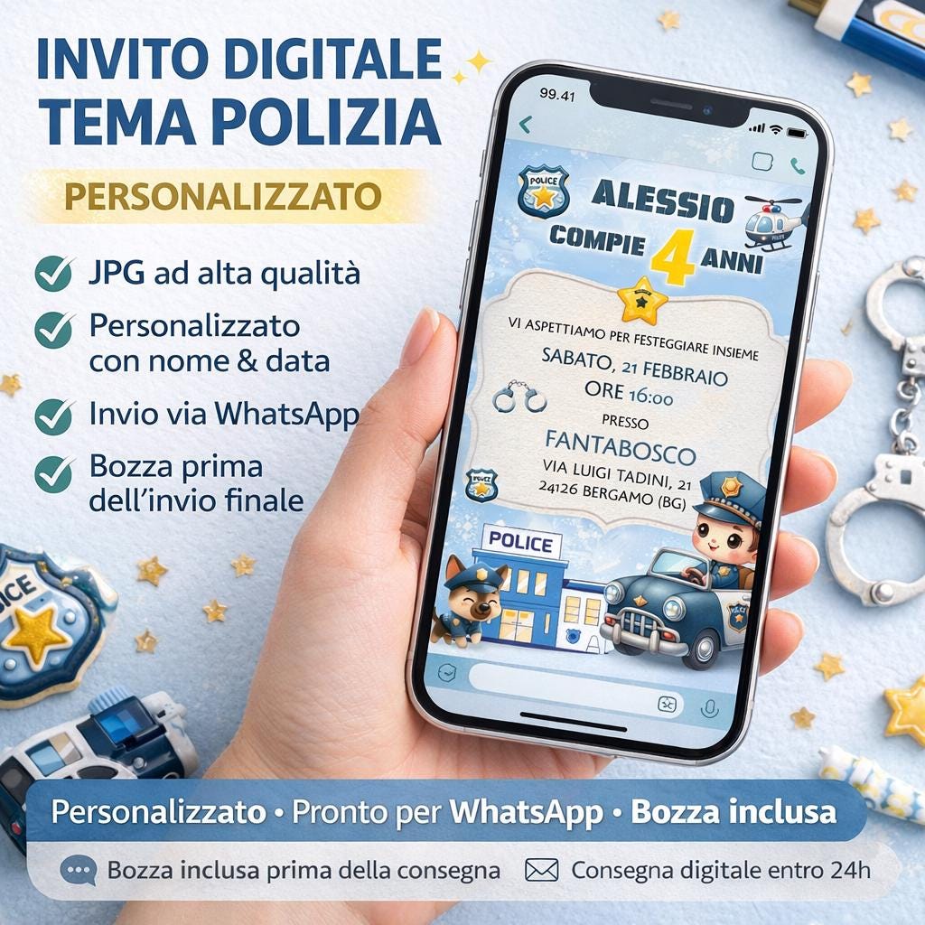 12 Biglietti D'Invito Per Compleanno Bambini, Tema Poliziotto/Detective, Formato A6, Colorati