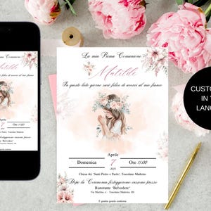 Invito Prima Comunione - Cresima - Bambina - Invito Digitale Personalizzabile WhatsApp