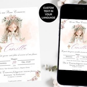 Invito Prima Comunione - Cresima - Bambina - Invito Digitale Personalizzabile WhatsApp