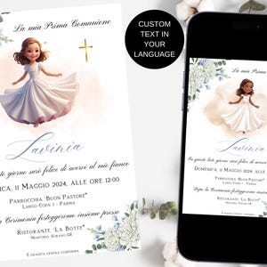 Invitación Primera Comunión - Confirmación - Niña - Invitación Digital Personalizable WhatsApp
