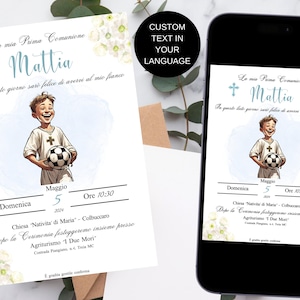 Invito Comunione a Tema Calcio (Bambino) – Personalizzato in PDF /Digitale