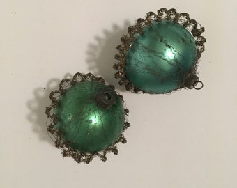 Early Mercury Glass Wire Wrapped Christmas Ornaments - Set of 2