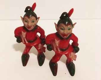 Rosbro Christmas Elf Set of Two Plastic 1950's Naughty Elf