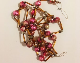 Vintage Mercury Glass Garland Beads Mercury Glass Bronze, silver, Pink Christmas Garland