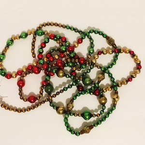 Mercury Glass Garland Glass Beads Vintage Mercury Glass Gold, Green Christmas Garland Red