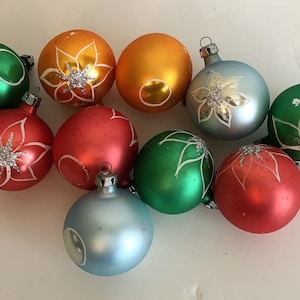 Vintage 10 Blown Glass Fantasia Ornaments -  Poland Mercury Glass Christmas Ornaments
