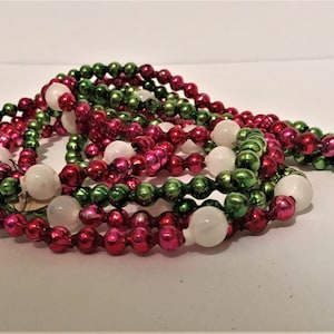 Mercury Glass Garland Glass Beads Vintage Mercury Glass Green, Red, Milk Glass Christmas Garland