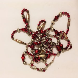 Mercury Glass Garland 78 inches Glass Beads Vintage Mercury Glass, Red Christmas Garland Silver