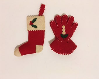 Vintage Handmade Red Felt Ornaments - 1940's