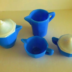 Akro Agate Blue White Tea Set  - Child&#39;s Toy Dishes - Free Shipping