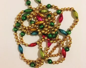 Mercury Glass Garland 94 inches Vintage Mercury Glass Gold, Red, Lime Green, Blue, Christmas Garland