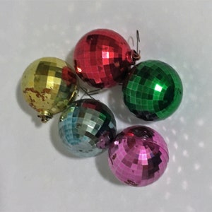 Mid Century Group of 7 Plastic Ornaments Disco Ball, Bells, Stripe, - Ruby  Lane