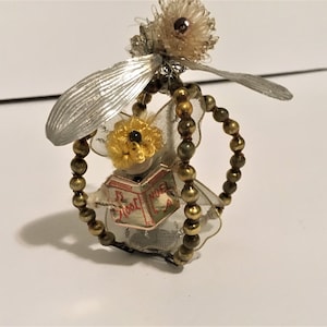 Ornament Old Spun Cotton Angel Nylon Wings Mercury Glass Beads