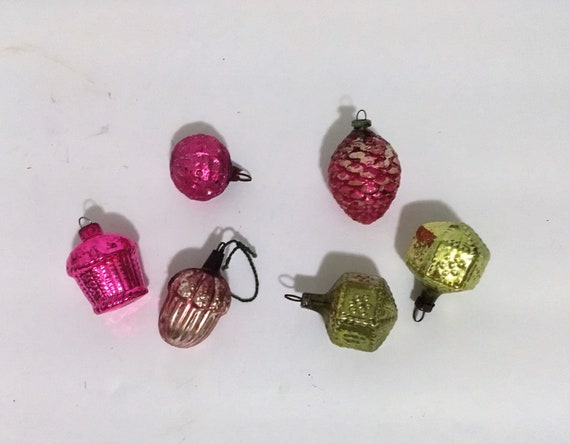 Feather Tree Christmas Ornaments Early Glass Tiny Christmas Ornaments Set  of 6 