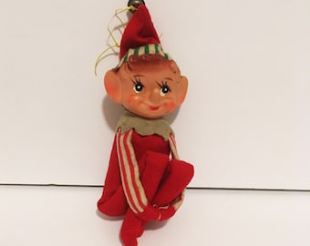 Vintage Elf Knee Hugger Elf Red Green Stripes