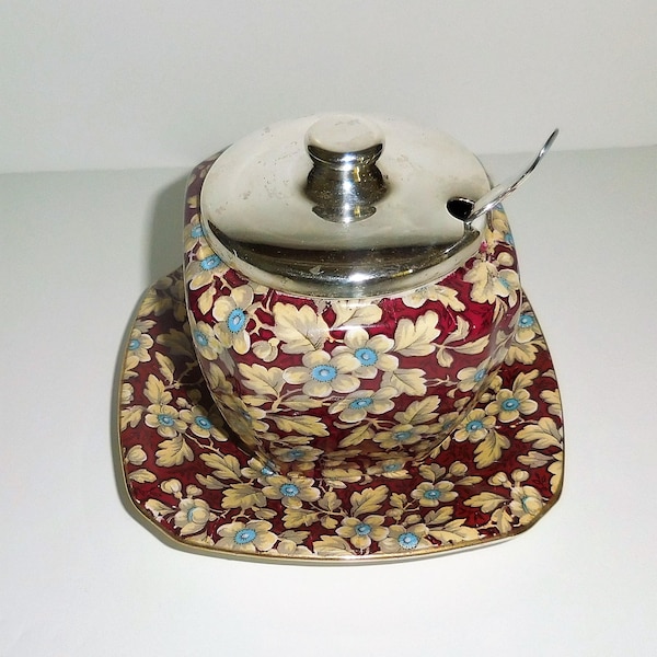 Vintage English Chintz Covered Jam Pot - Lord Nelson 'Royal Brocade'