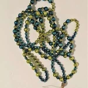 Mercury Glass Garland Glass Beads Vintage Mercury Glass Blue and Lime Green Christmas Garland