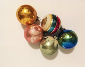 Five 1950's Glass Shiny Brite Retro Christmas Ornaments - 5 in Box