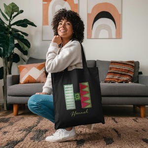 Sacola personalizada com letras geométricas em aquarela, monograma de letras A-Z, bolsa estilosa com nome do alfabeto, presente perfeito para esposa