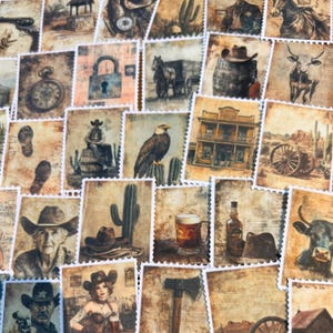 Sello postal vintage de estilo occidental, adhesivo hecho a mano, colección de sellos postales con diseño de vaquero mate, decoración de diario de álbum de recortes hecha a mano