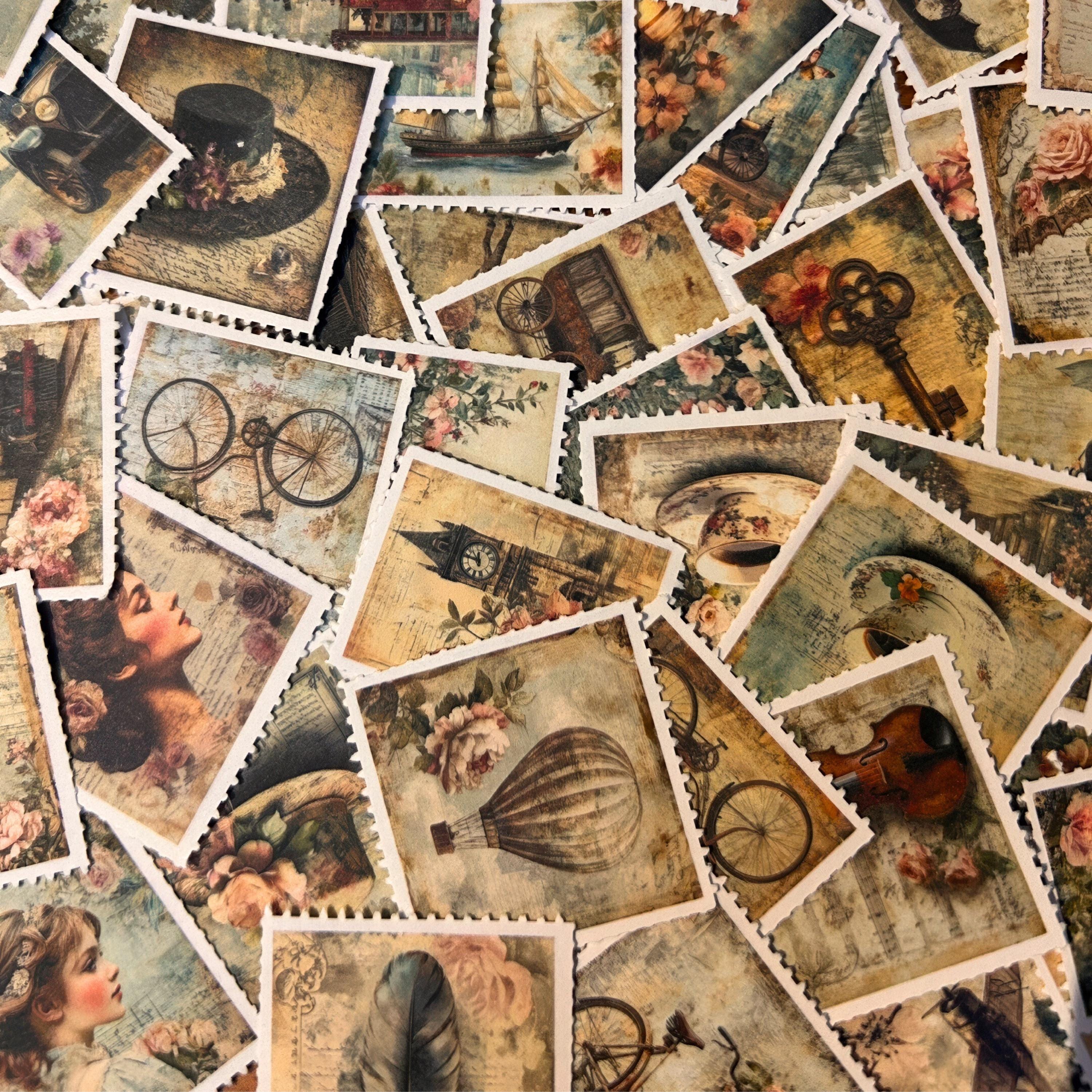 Victorian Style Postage Stamp Design Sticker L Vintage Romantic Matte ...