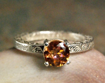 Anastasia Topaz Solitaire Bague Argent Sterling Fantaisie Filigree Band Gemstone Stacking Ring