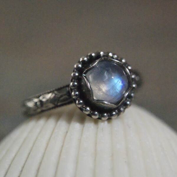Dainty Blue Moonstone Ring in Sterling Silver Natural Stone Jewelry Alternative Engagement Ring