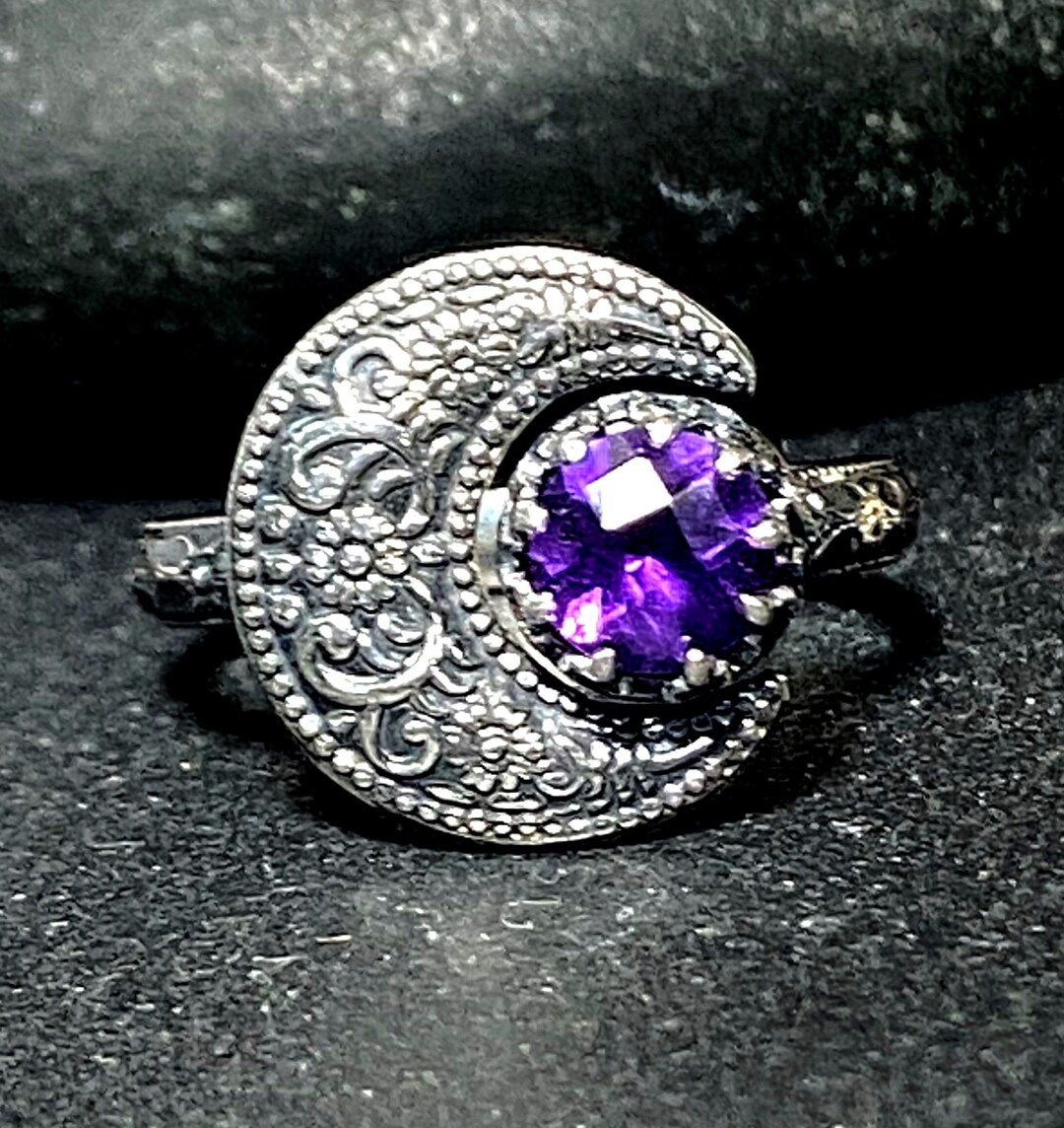 Amethyst Crescent Moon Ring in Sterling Silver - Etsy
