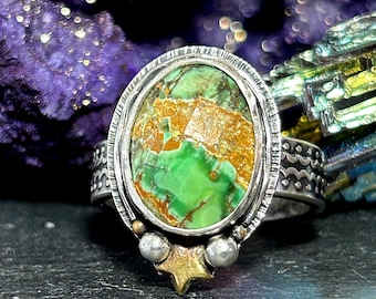 Green Variscite  Statement Ring in Sterling Silver