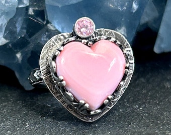 Pink Heart Stone Ring in Sterling Silver Love Jewelry