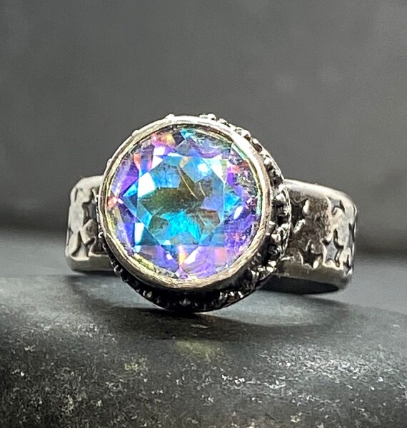 Chunky Opalescent Topaz Ring Celestial Bohemian Style Jewelry for