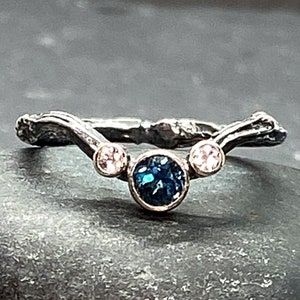 London Blue Topaz Wedding Ring in Sterling Silver Branch Twig Jewelry