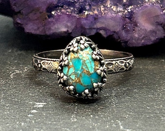 Copper Turquoise Stackable Ring in Sterling Silver