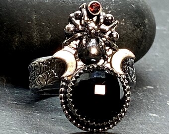 Black Onyx Spider Ring Sterling Silver Statement Jewelry