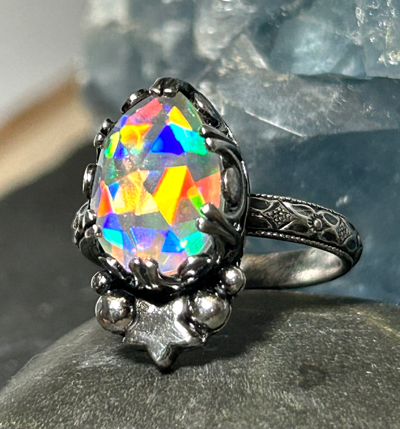 Rainbow Quartz Starlight Ring in Sterling Silver Unique