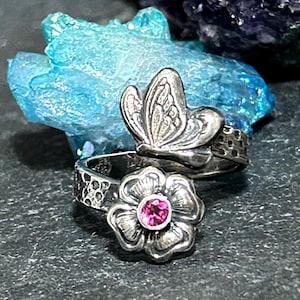 Pink Garnet Butterfly Ring Sterling Silver Spring Collection