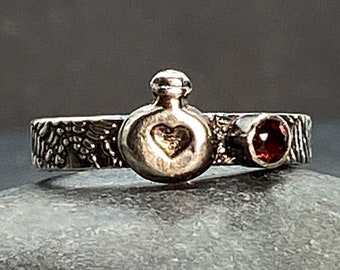 Opal Poison Bottle Ring in Sterling Silver Witchy Wiccan Ring