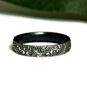 Sterling Silver Stacking Band Fancy Filigree Band Wedding Band Oxidized Silver Ring Vintage Style