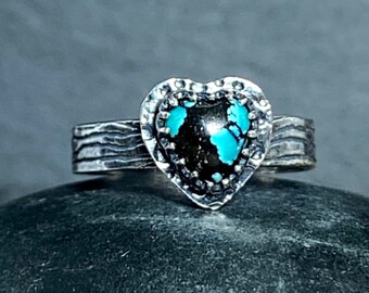 Heart Shape Turquoise Stackable Ring in Sterling Silver Natural Stone Custom jewelry