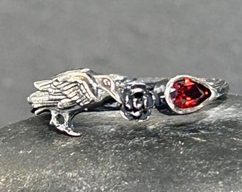 Murder Crow Ring in Sterling Silver, Rustic Style Twig Ring