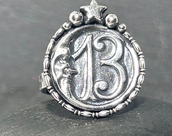 Lucky 13 Ring Sterling Silver Celestial Jewelry